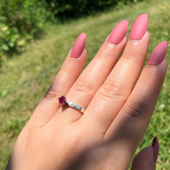 925 Sterling Silver “You & Me” Ruby CZ Birthstone - Picture 2 of 7